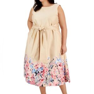 Anne Klein women’s plus size 2X multi midi Dress floral sleeveless belted crema